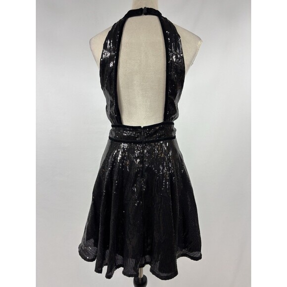 Free People Film Noir Sequin Mini Dress Black Size 10 Backless Cut Out Plunge - Picture 2 of 10